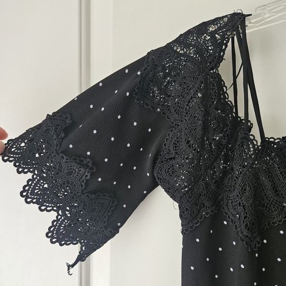 Lace Polka Dot Black Dress - Picture 4 of 8